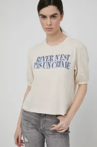 Bavlnené tričko Sisley béžová farba, #8899674