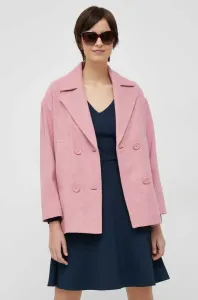 Kabát s prímesou vlny Sisley Ružová farba, prechodný, dvojradový
