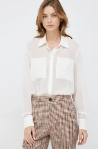 Košeľa Sisley dámska, béžová farba, regular, s klasickým golierom #6657468