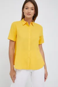 Ľanová košeľa Sisley dámska, žltá farba, voľný strih, s klasickým golierom #243870