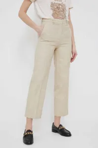 Nohavice Sisley dámske, béžová farba, rovné, vysoký pás #8498184