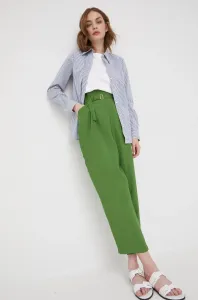 Nohavice Sisley dámske, zelená farba, rovné, vysoký pás #233334
