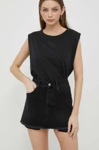 Rifľová sukňa Sisley čierna farba, mini, rovný strih #8731697