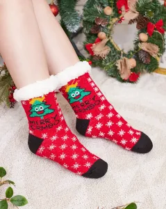 Červené dámske ponožky s vianočným vzorom - Spodné prádlo #8422945