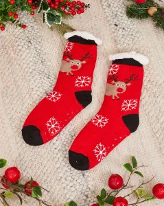 Červené dámske ponožky s vianočným vzorom - Spodné prádlo #8447289
