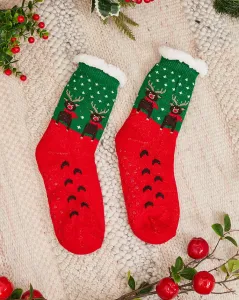 Červené dámske ponožky s vianočným vzorom - Spodné prádlo #8447290