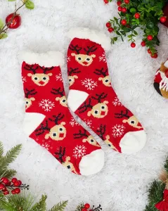 Červené dámske ponožky s vianočným vzorom - Spodné prádlo #8492612