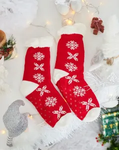 Červené dámske ponožky s vianočným vzorom - Spodné prádlo #8492615