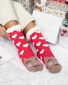 Červené dámske ponožky s vianočným vzorom - Spodné prádlo #8536163