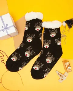 Čierne dámske ponožky s vianočným vzorom - Spodné prádlo