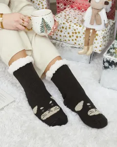 Royalfashion Zateplené béžové dámske ponožky so psom