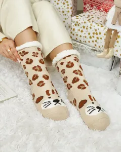 Royalfashion Zateplené béžové dámske ponožky so žirafou
