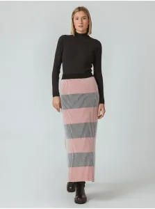 Šedo-ružová pruhovaná svetrová maxi sukňa s prímesou vlny SKFK Leizuri #644964