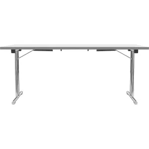 Sklápací stôl s podstavcom s nohami tvaru dvojitého T, podstavec z oceľovej kruhovej rúrky, pochrómovaný, biela/antracitová, š x h 1800 x 800 mm