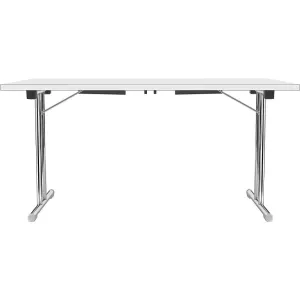 Sklápací stôl s podstavcom s nohami tvaru dvojitého T, podstavec z oceľovej kruhovej rúrky, pochrómovaný, biela/biela, š x h 1200 x 600 mm