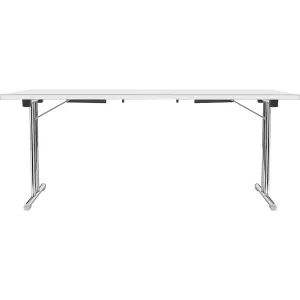 Sklápací stôl s podstavcom s nohami tvaru dvojitého T, podstavec z oceľovej kruhovej rúrky, pochrómovaný, biela/biela, š x h 1800 x 800 mm