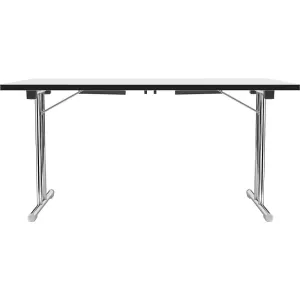 Sklápací stôl s podstavcom s nohami tvaru dvojitého T, podstavec z oceľovej kruhovej rúrky, pochrómovaný, biela/čierna, š x h 1200 x 600 mm