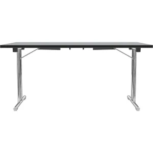 Sklápací stôl s podstavcom s nohami tvaru dvojitého T, podstavec z oceľovej kruhovej rúrky, pochrómovaný, svetlošedá/čierna, š x h 1400 x 700 mm