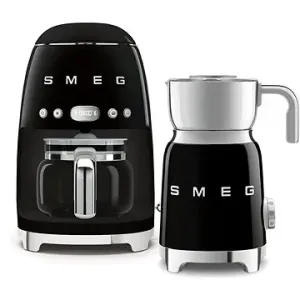 Překapávač SMEG 50's Retro Style 1,4l 10 cup černý + Šlehač mléka SMEG 50's Retro Style 0,6l černý