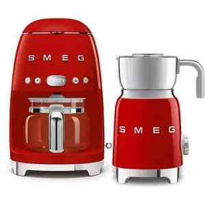 Překapávač SMEG 50's Retro Style 1,4l 10 cup červený + Šlehač mléka SMEG 50's Retro Style 0,6l červe