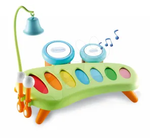 Smoby detský hudobný xylofón Cotoons s bubnami a zvončekom 211013 zelený