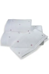 Soft Cotton – Darčekové balenie uterákov a osušky Micro Love, 3 ks, biela-lila srdiečka