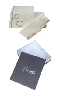 Soft Cotton – Darčeková súprava uterák a osuška Sehzade, 2 ks, krémovo-zlatá výšivka