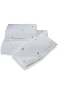 Soft Cotton Malý uterák Micro love 30 × 50 cm, biela – ružové srdiečka