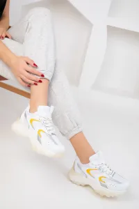 Soho White-Silver-Yellow Women's Sneakers 18109 #8791345