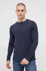 Bavlnené tričko s dlhým rukávom Solid tmavomodrá farba, jednofarebné #8227211