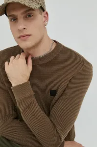 Bavlnený sveter Solid pánsky, hnedá farba, tenký, #8688175