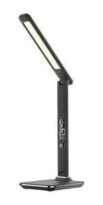 Solight LED stolná lampička s displejom, 9 W, voľba teploty svetla, koža, čierna