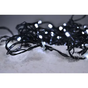LED vonkajšia vianočná reťaz, 50 LED, 5 m, prívod 3 m, 8 funkcií, časovač, IP44, studená biela