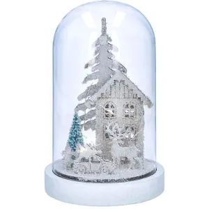 Solight LED vianočný Zasnežený domček, biela, 18 cm, 10x LED, 2x AA