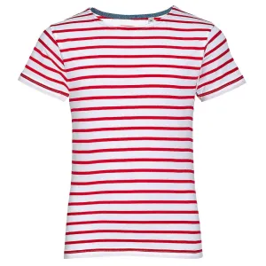 SOL'S Detské pásikavé tričko Miles - Biela / červená | 14 rokov (154/164)