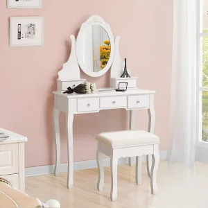 SONGMICS Toaletný stolík oválne zrkadlo biely 80 x 142 x 40 cm