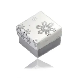 Darčeková krabička na náušnice alebo prsteň - zimný motív, bielo-strieborná farebná kombinácia, vločky