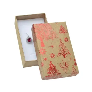 Darčeková krabička na šperky - vianočné stromčeky a hviezdy červenej farby