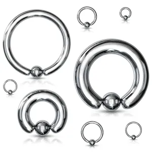 Piercing z ocele 316L - jednoduchý krúžok s guľočkou, strieborná farba, hrúbka 4 mm - Hrúbka x priemer x veľkosť guličky: 4 mm x 12 mm x 8 mm