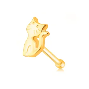 Zlatý 9K piercing do nosa - mačička so zdvihnutým chvostíkom