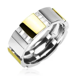 Oceľový prsteň s časťami zlatej farby - Veľkosť: 60 mm