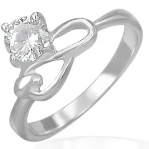 Oceľový zásnubný prsteň - číry zirkón a symbol nekonečna - Veľkosť: 50 mm