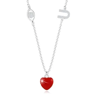 Strieborný 925 náhrdelník - ochranné oko, červené srdce, písmeno 