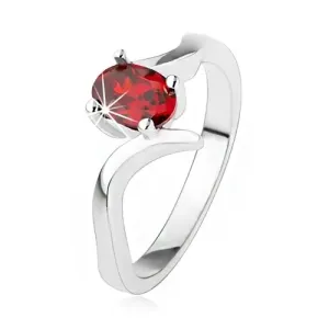 Elegantný prsteň zo striebra 925, rubínovočervený zirkón, zvlnené ramená - Veľkosť: 54 mm