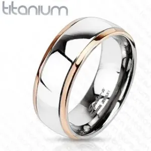 Titánový prsteň s okrajmi medenej farby a stredom striebornej farby - Veľkosť: 55 mm