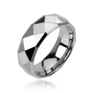 Tungstenový prsteň striebornej farby s brúsenými kosoštvorcami, 6 mm - Veľkosť: 60 mm