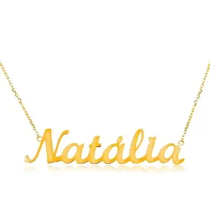 Zlatý 14K náhrdelník - tenká retiazka z oválnych očiek, lesklý prívesok Natália