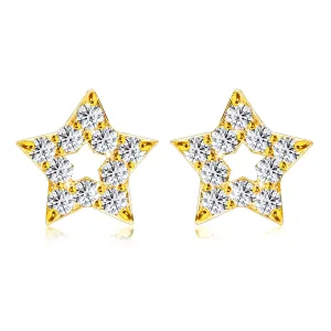 Diamantové náušnice z 585 žltého zlata - kontúra hviezdičky, okrúhle brilianty, puzetky