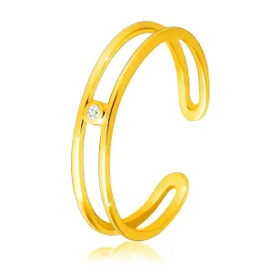 Diamantový prsteň zo žltého 14K zlata - tenké otvorené ramená, číry briliant - Veľkosť: 56 mm
