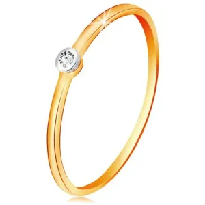 Zlatý dvojfarebný prsteň 585 - číry briliant v okrúhlej objímke, tenké ramená - Veľkosť: 51 mm